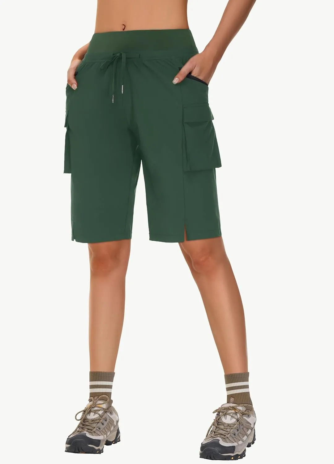 Women's 9" Bermuda Hiking Shorts Knee Length Zipper Pockets Quick Dry Lightweight UPF50 Long Shorts for Summer Travel