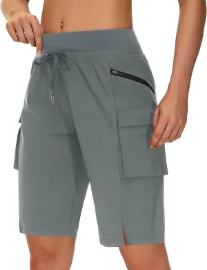 Women's 9" Bermuda Hiking Shorts Knee Length Zipper Pockets Quick Dry Lightweight UPF50 Long Shorts for Summer Travel