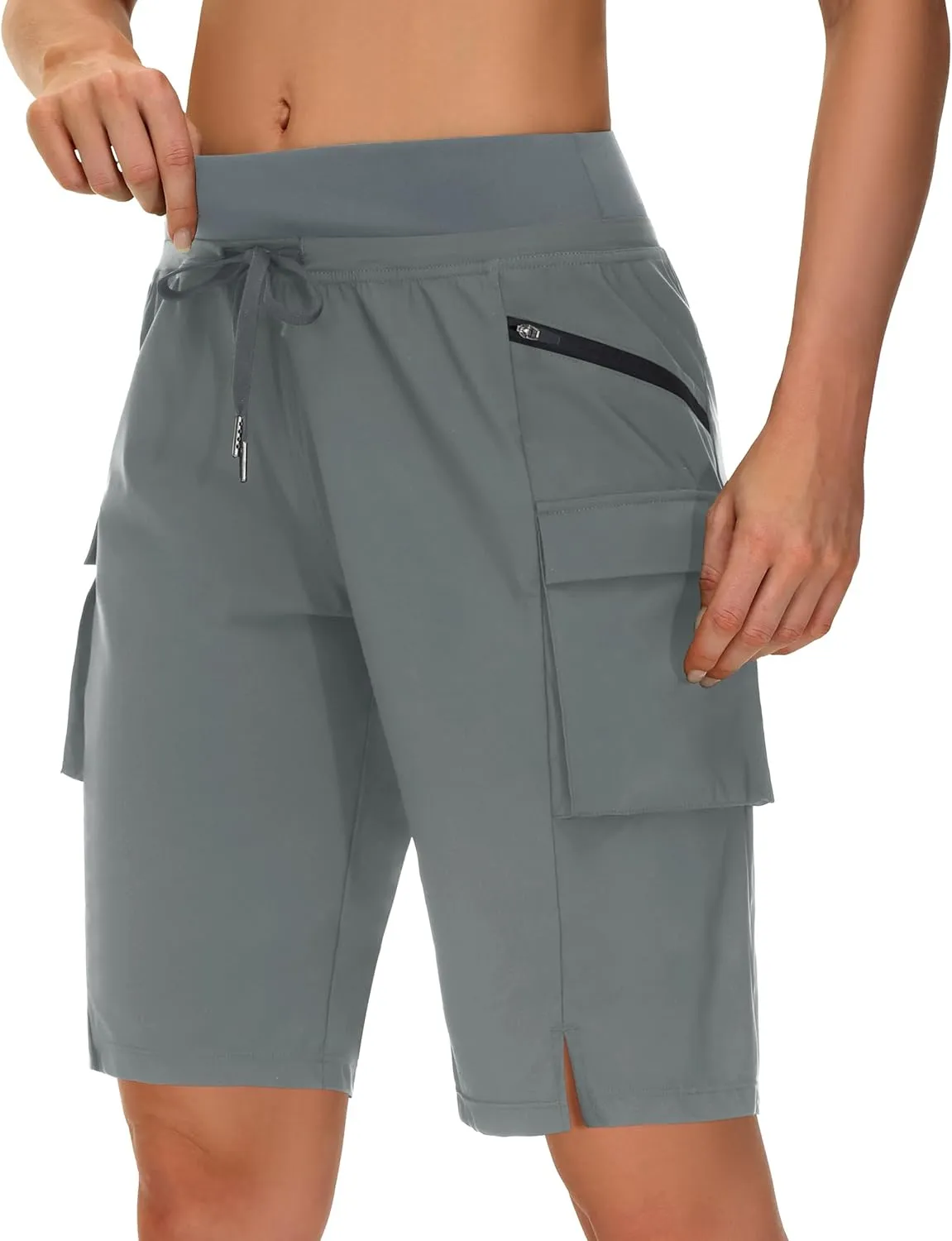Women's 9" Bermuda Hiking Shorts Knee Length Zipper Pockets Quick Dry Lightweight UPF50 Long Shorts for Summer Travel