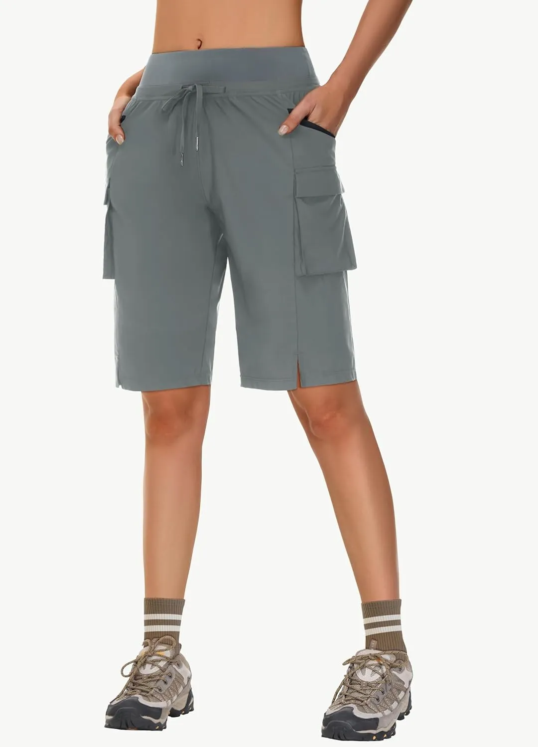 Women's 9" Bermuda Hiking Shorts Knee Length Zipper Pockets Quick Dry Lightweight UPF50 Long Shorts for Summer Travel