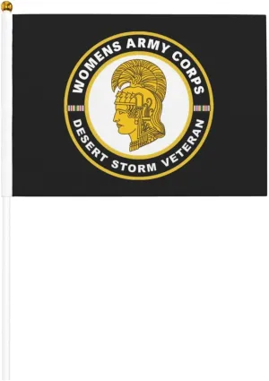 Womens Army Corps Desert Storm Veteran Stylish Mini Handheld Flags 5.5x8.3 Inch For Support Team Activities Parties