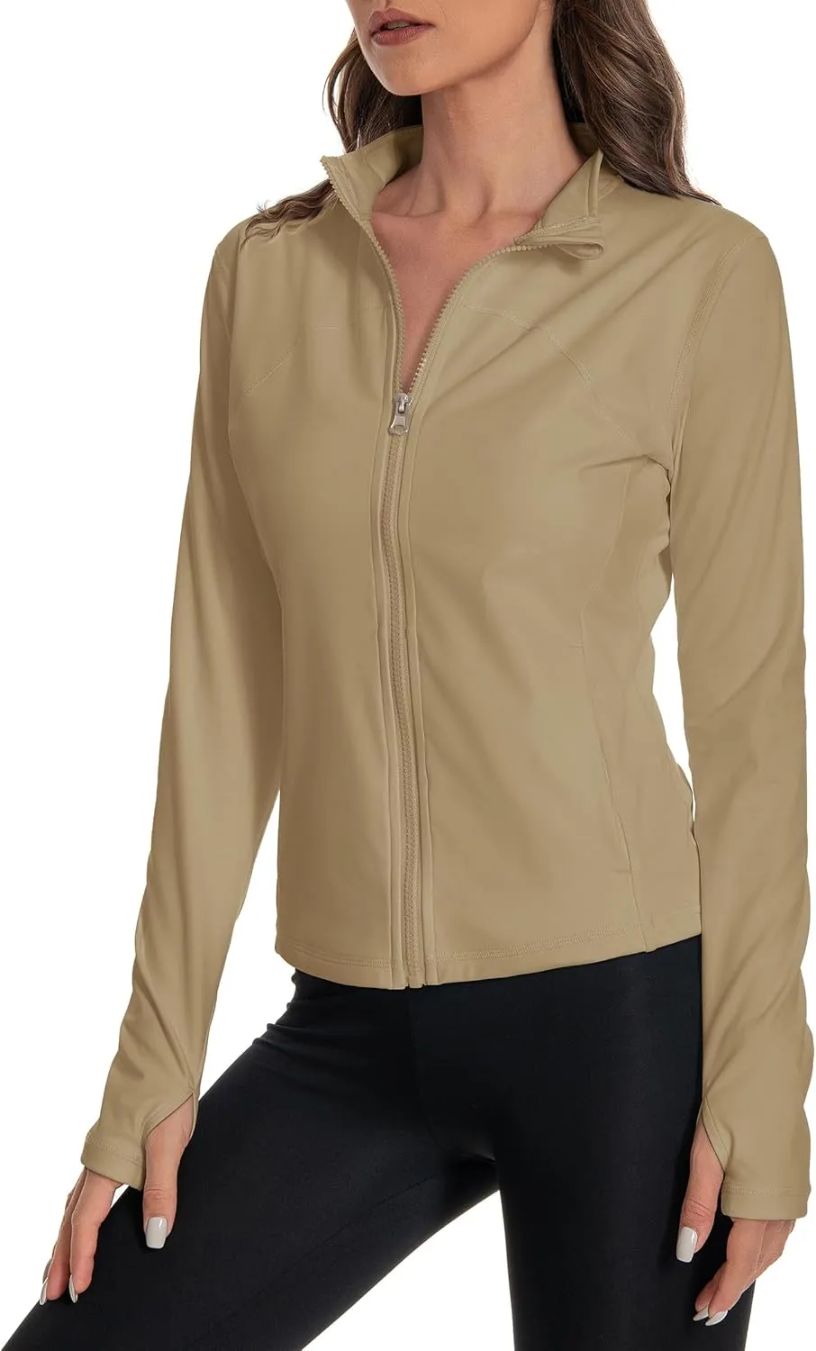 Women's Athletic Full Zip Lightweight Workout Jacket，Outdoor Slim Fit Yoga Jackets with Pockets Thumb Holes