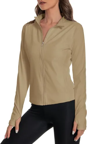 Women's Athletic Full Zip Lightweight Workout Jacket，Outdoor Slim Fit Yoga Jackets with Pockets Thumb Holes