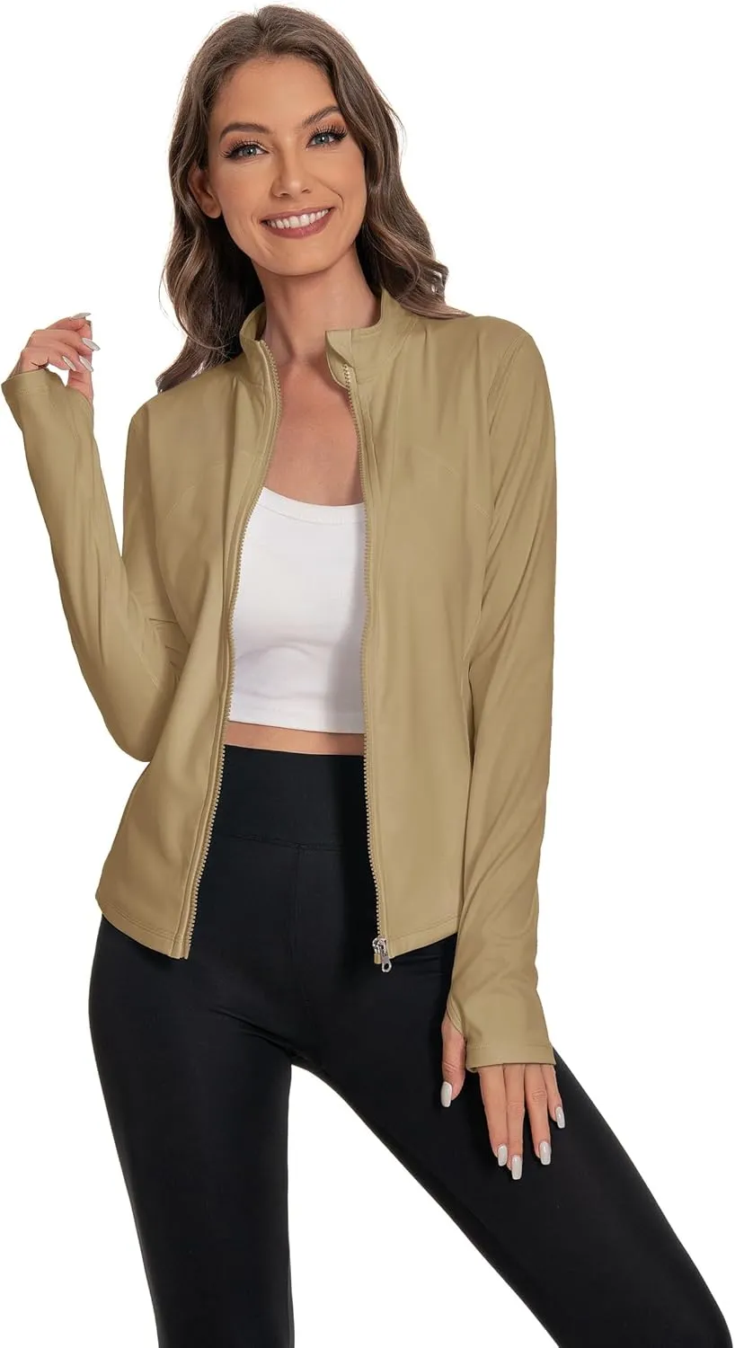Women's Athletic Full Zip Lightweight Workout Jacket，Outdoor Slim Fit Yoga Jackets with Pockets Thumb Holes