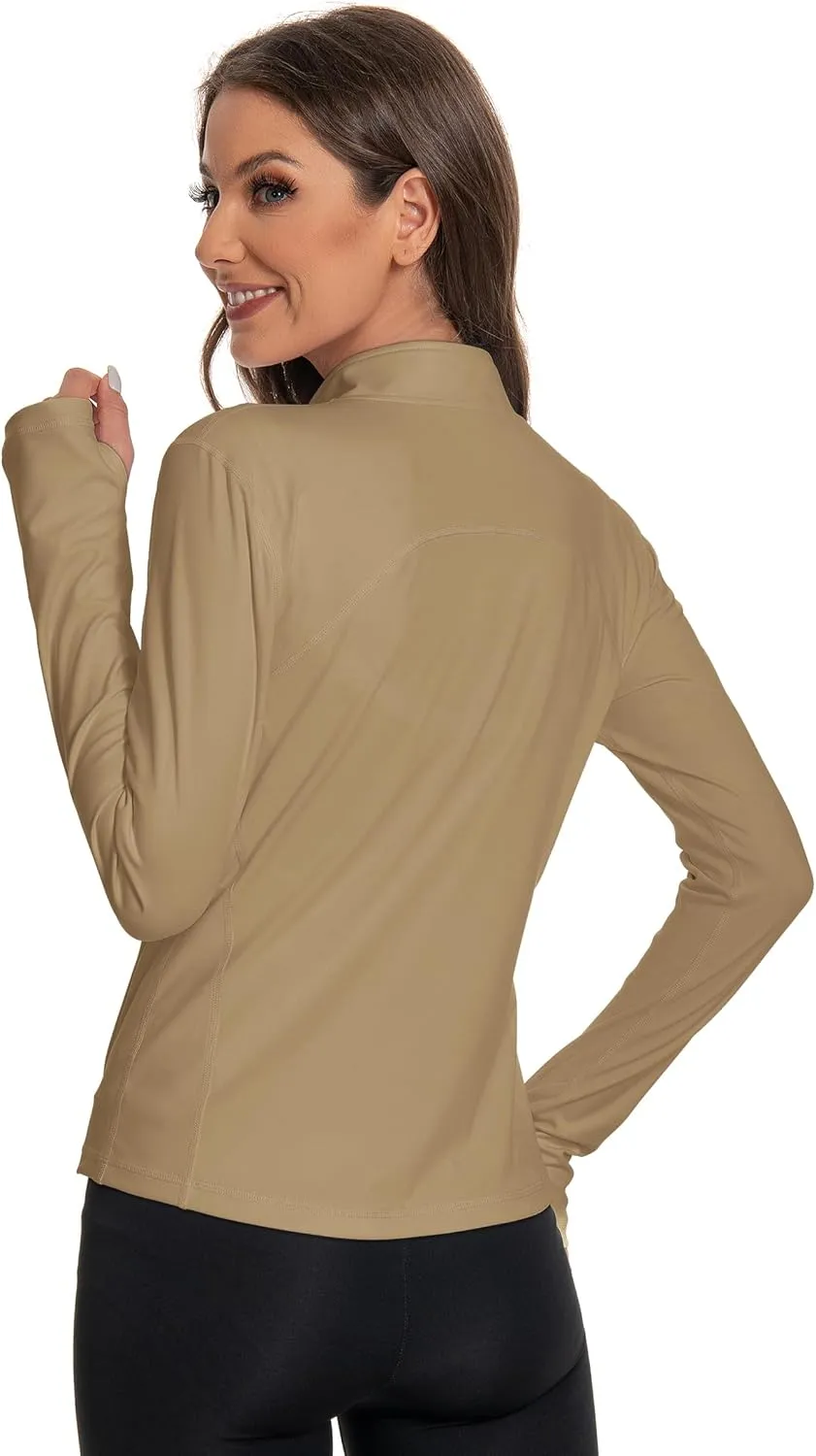 Women's Athletic Full Zip Lightweight Workout Jacket，Outdoor Slim Fit Yoga Jackets with Pockets Thumb Holes