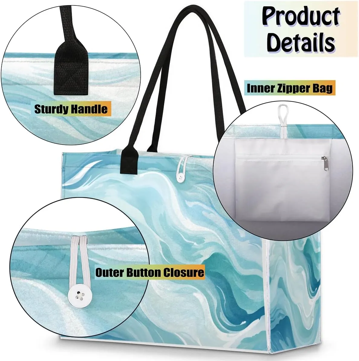 Womens Birthday Gifts Tote Bag Beach Waves Ocean Beach Bags for Women Handbags