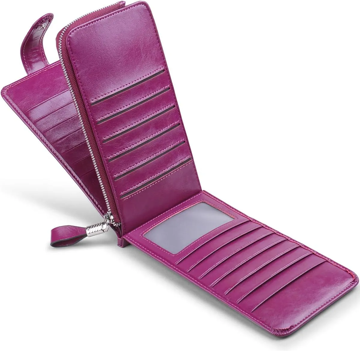 Women's Genuine Leather Credit Card Holder RFID Long Zipper Purse Wallet