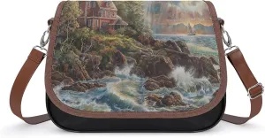 Women's Handbag Lighthouse Coast Landscape Satchel Bag Leather Crossbody Bag Waterproof Messenger Bag