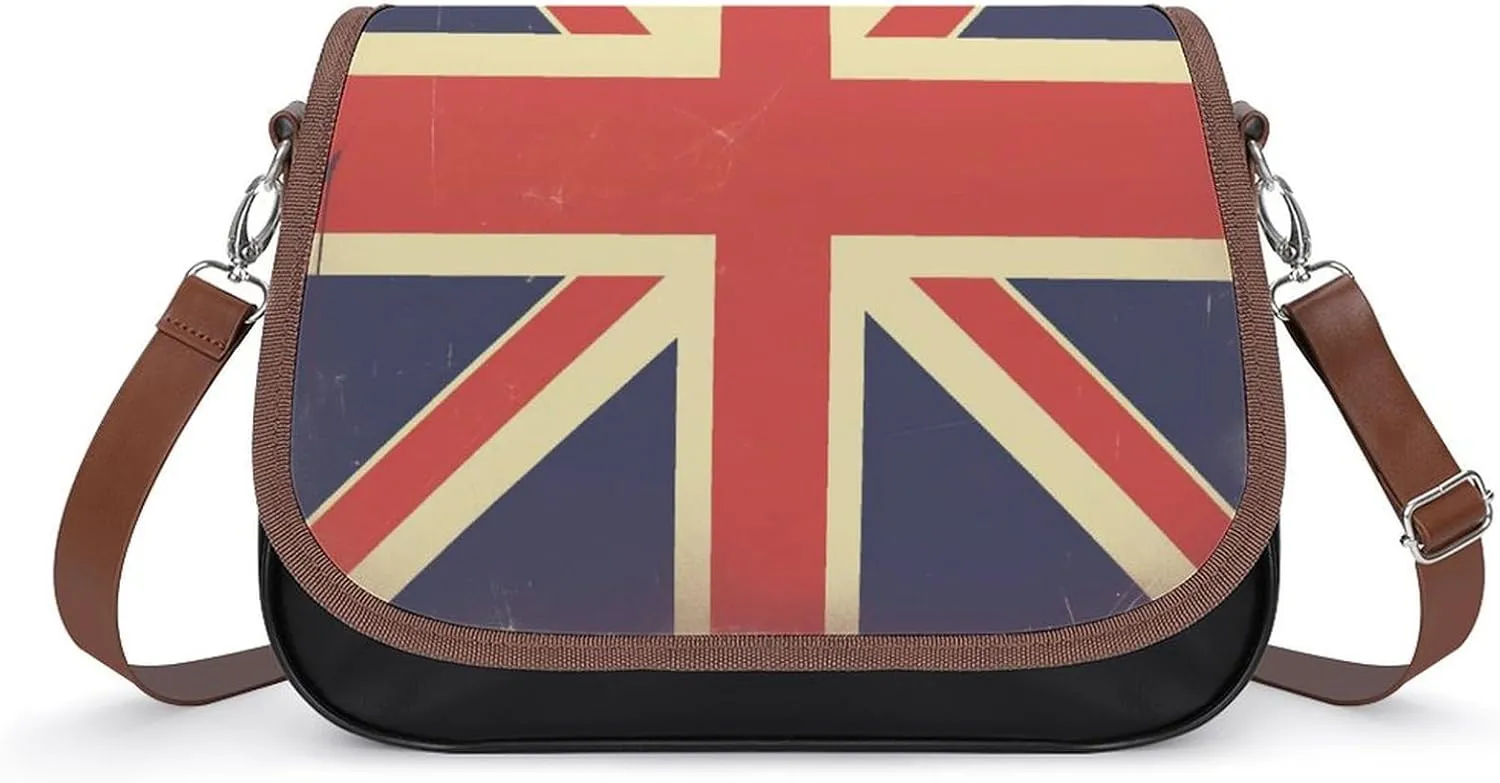 Women's Handbag Vintage Uk Flag Satchel Bag Leather Crossbody Bag Waterproof Messenger Bag