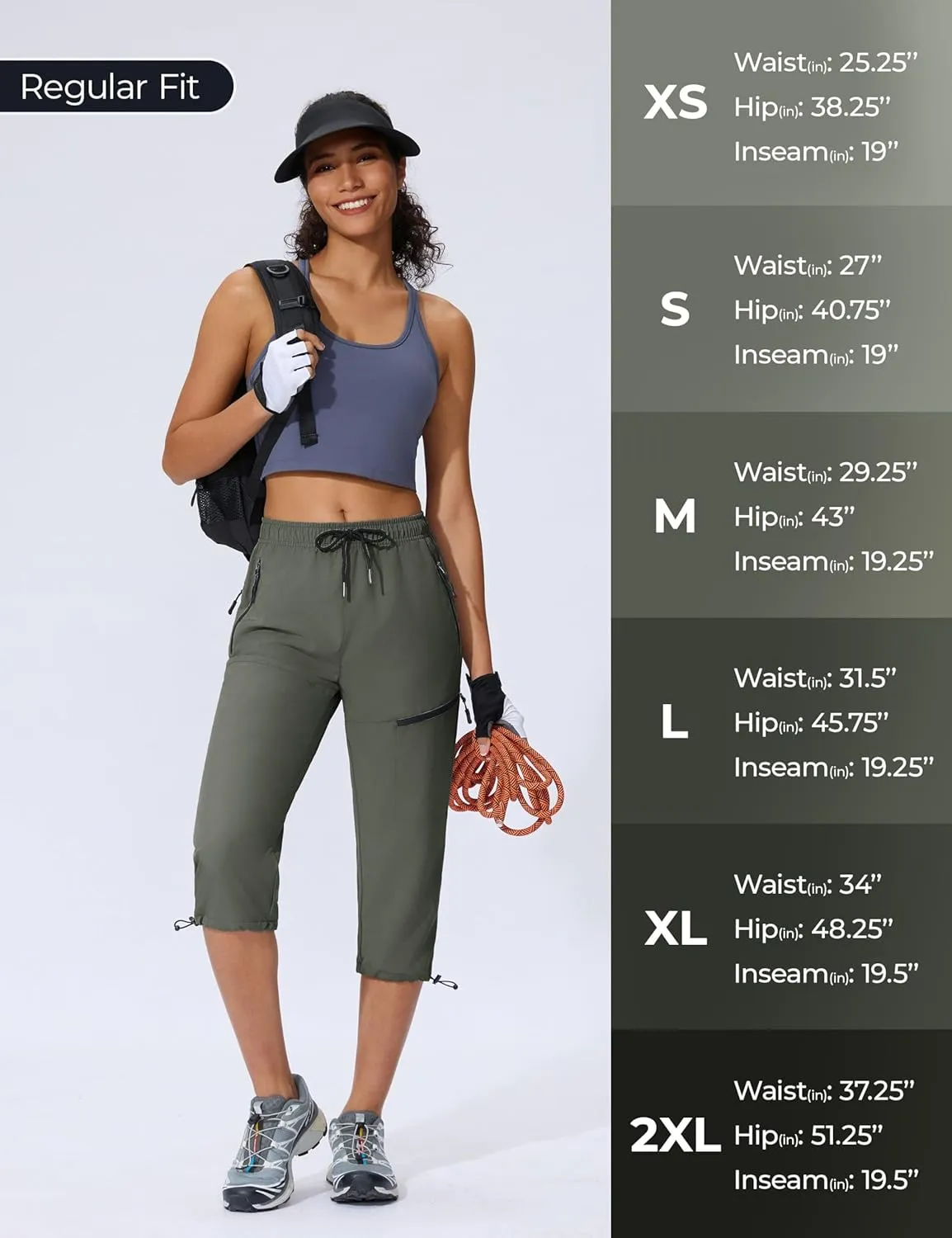 Women's Hiking Capri Pants Lightweight Quick Dry Outdoor Cargo Capris Camping Travel Zipper Pockets