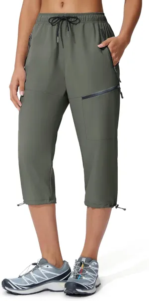 Women's Hiking Capri Pants Lightweight Quick Dry Outdoor Cargo Capris Camping Travel Zipper Pockets