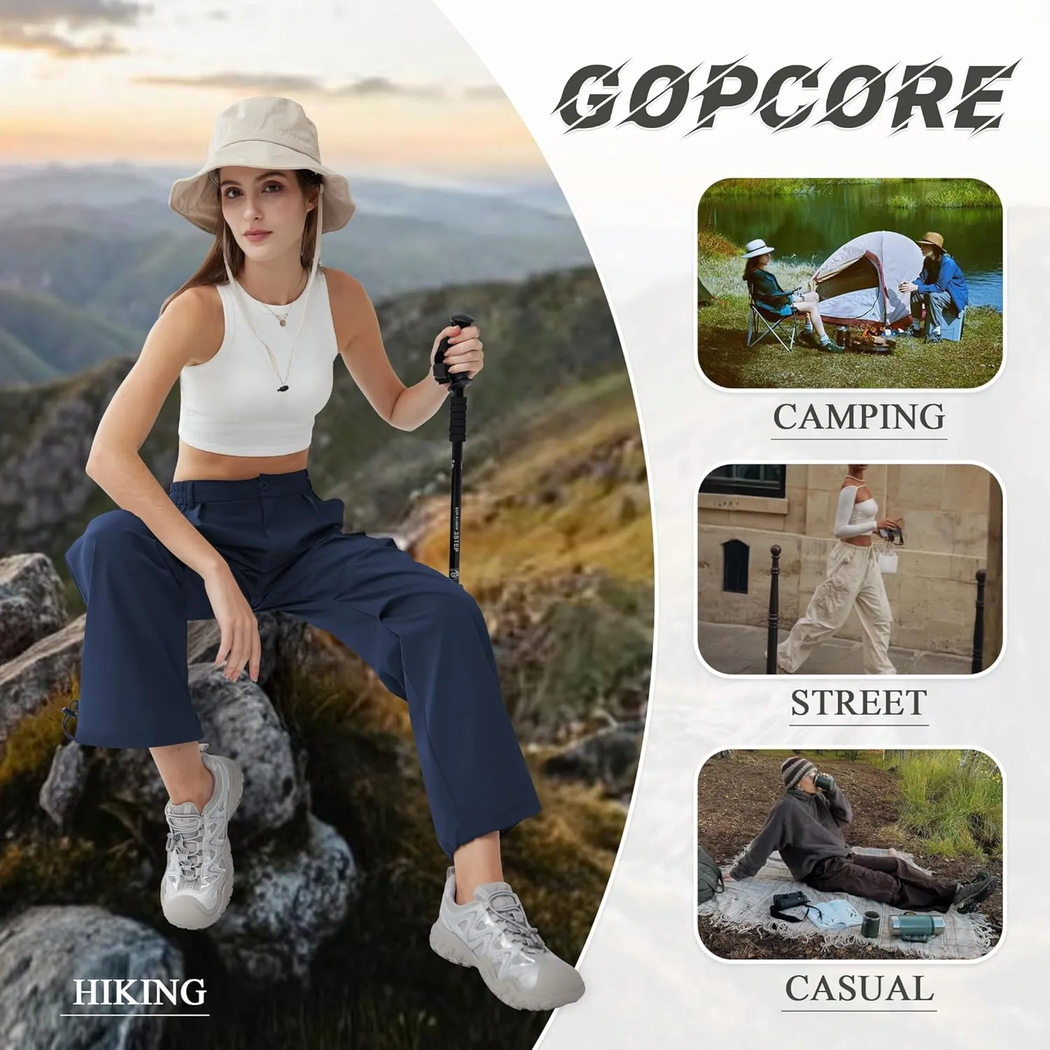 Women’s Hiking Pants Wide Leg Cargo Pants Quick Dry Lightweight Water-Resistant Travel Casual Trousers with 4 Pockets