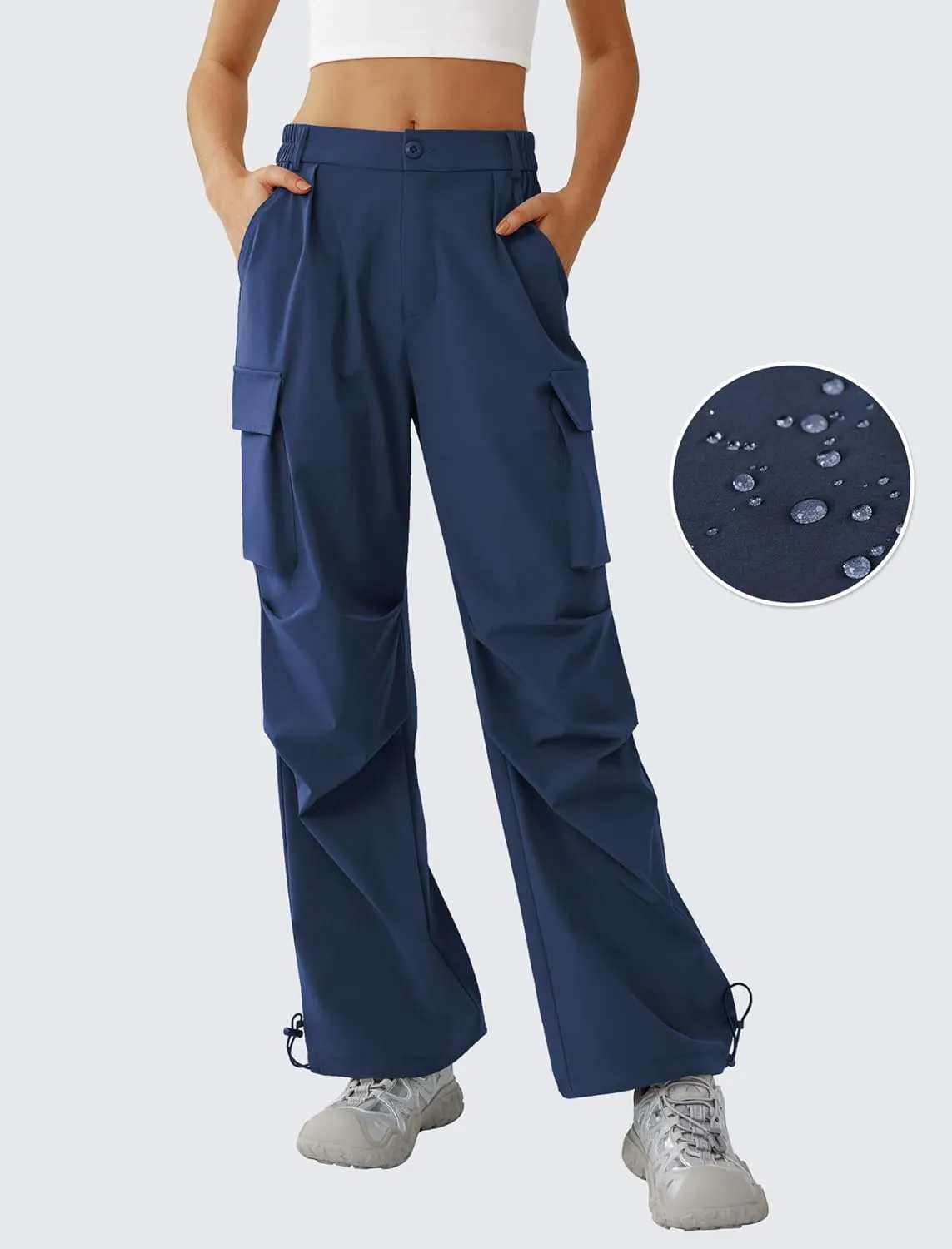 Women’s Hiking Pants Wide Leg Cargo Pants Quick Dry Lightweight Water-Resistant Travel Casual Trousers with 4 Pockets