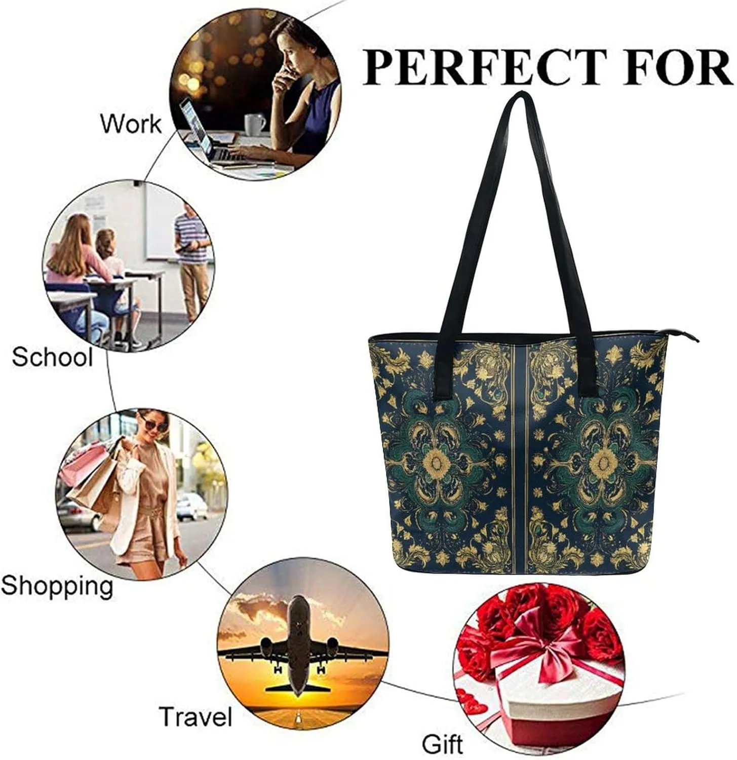 Women's Large Capacity Handbag, Lightweight Compartment and Open Pocket Tote Bag with Zipper for Work