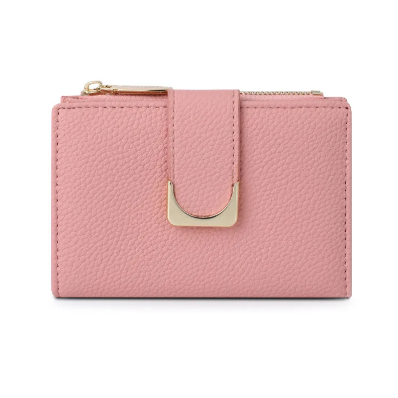 Women's Lychee Pattern Leather Short Zipper Purses