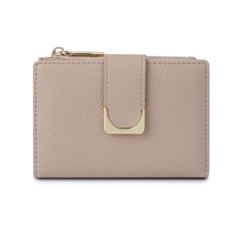 Women's Lychee Pattern Leather Short Zipper Purses