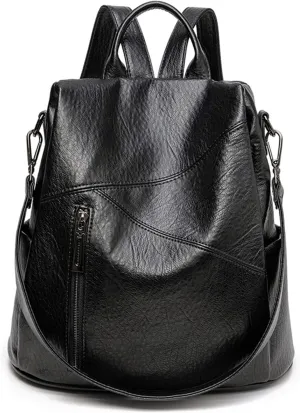Women's Multipurpose Backpack Purse Soft Fashion PU Leather Travel Bag Ladies Large Handbags and Shoulder Bag Anti-theft College Casual Daypack for Women,Black