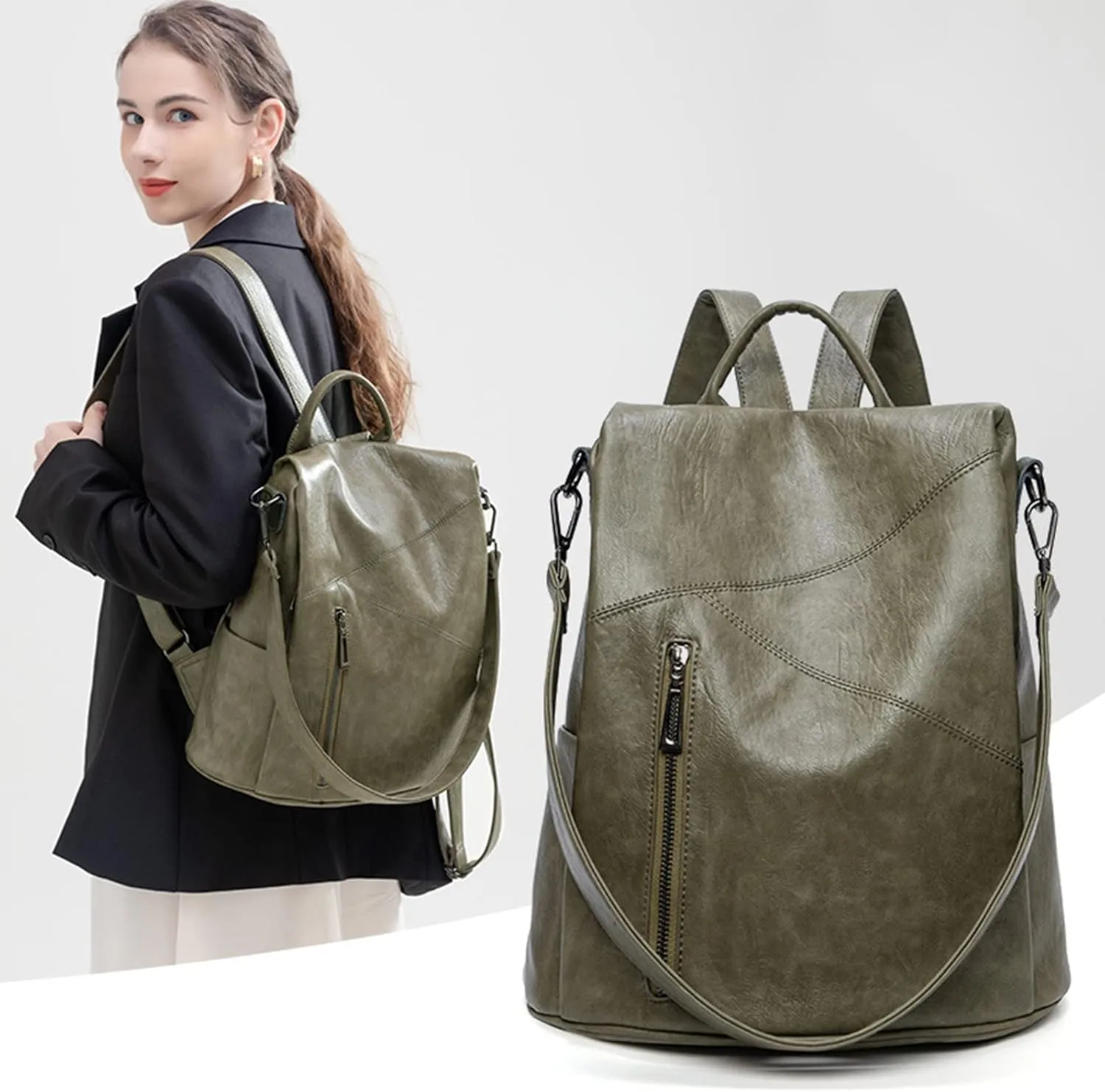 Women's Multipurpose Backpack Purse Soft Fashion PU Leather Travel Bag Ladies Large Handbags and Shoulder Bag Anti-theft College Casual Daypack for Women,Black
