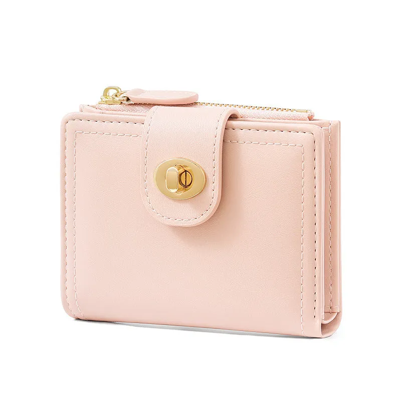 Women's Simple Short Two Fold Zipper Credentials Ladies Wallets