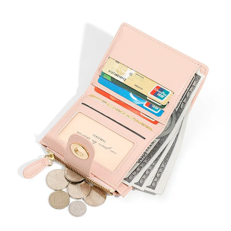 Women's Simple Short Two Fold Zipper Credentials Ladies Wallets