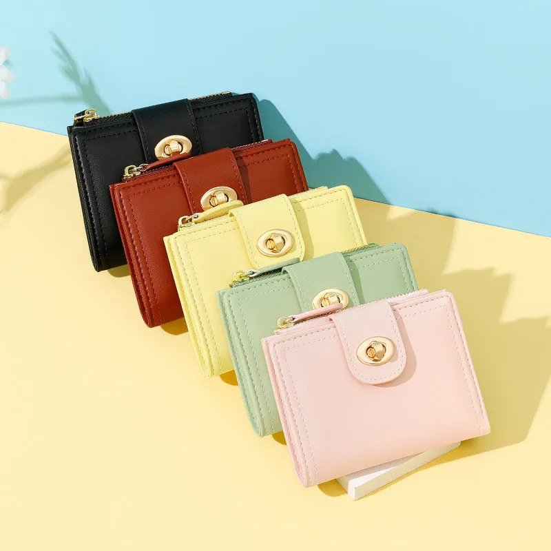 Women's Simple Short Two Fold Zipper Credentials Ladies Wallets