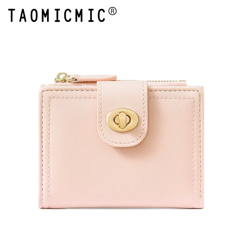 Women's Simple Short Two Fold Zipper Credentials Ladies Wallets
