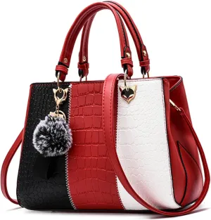 Women's Stylish Large Capacity PU Leather Shoulder Bag, Color Block Design Handbag for Work and Daily Use