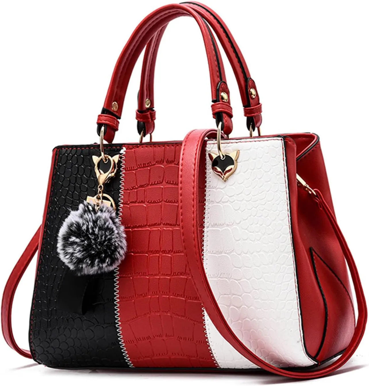 Women's Stylish Large Capacity PU Leather Shoulder Bag, Color Block Design Handbag for Work and Daily Use