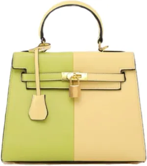 Women's Two-Tone Crossbody Bag - PU Leather Shoulder Purse, Adjustable Strap Small Handbag (5 Colors) (Light green/Light yellow)