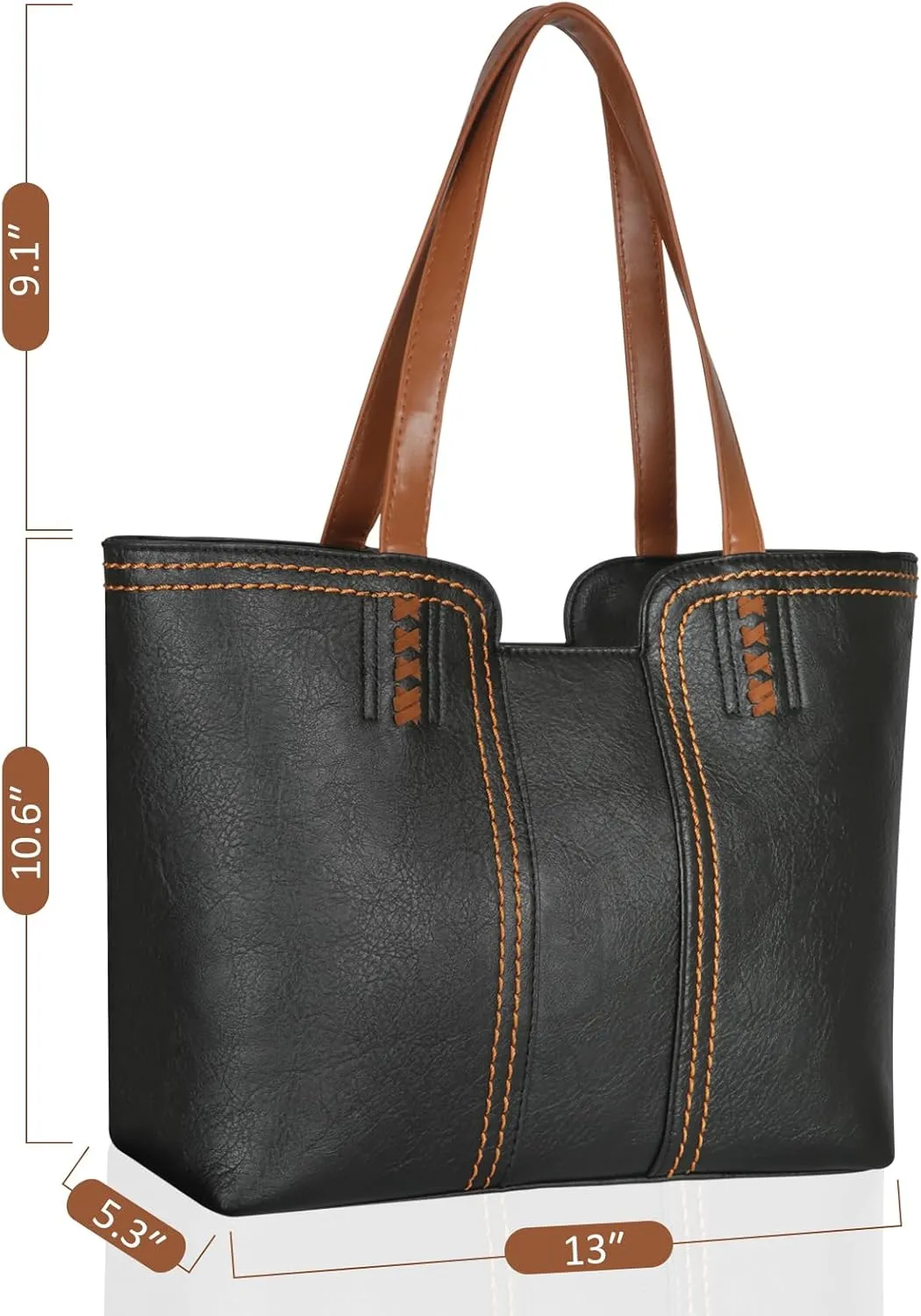 Women's Vegan Leather Tote Purses with Zipper Casual Shoulder Bags Large Capacity Handbags