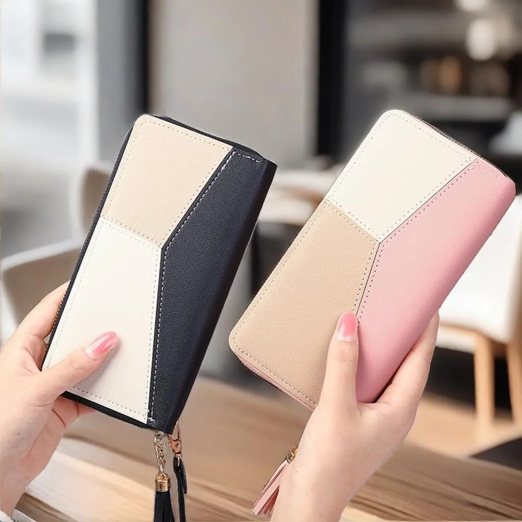 Womens Wallet Leather Zip Around Wallet Large Capacity Long Purse Credit Card Clutch Wristlet (blue)