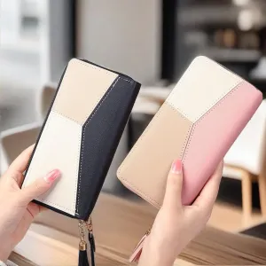 Womens Wallet Leather Zip Around Wallet Large Capacity Long Purse Credit Card Clutch Wristlet (pink)