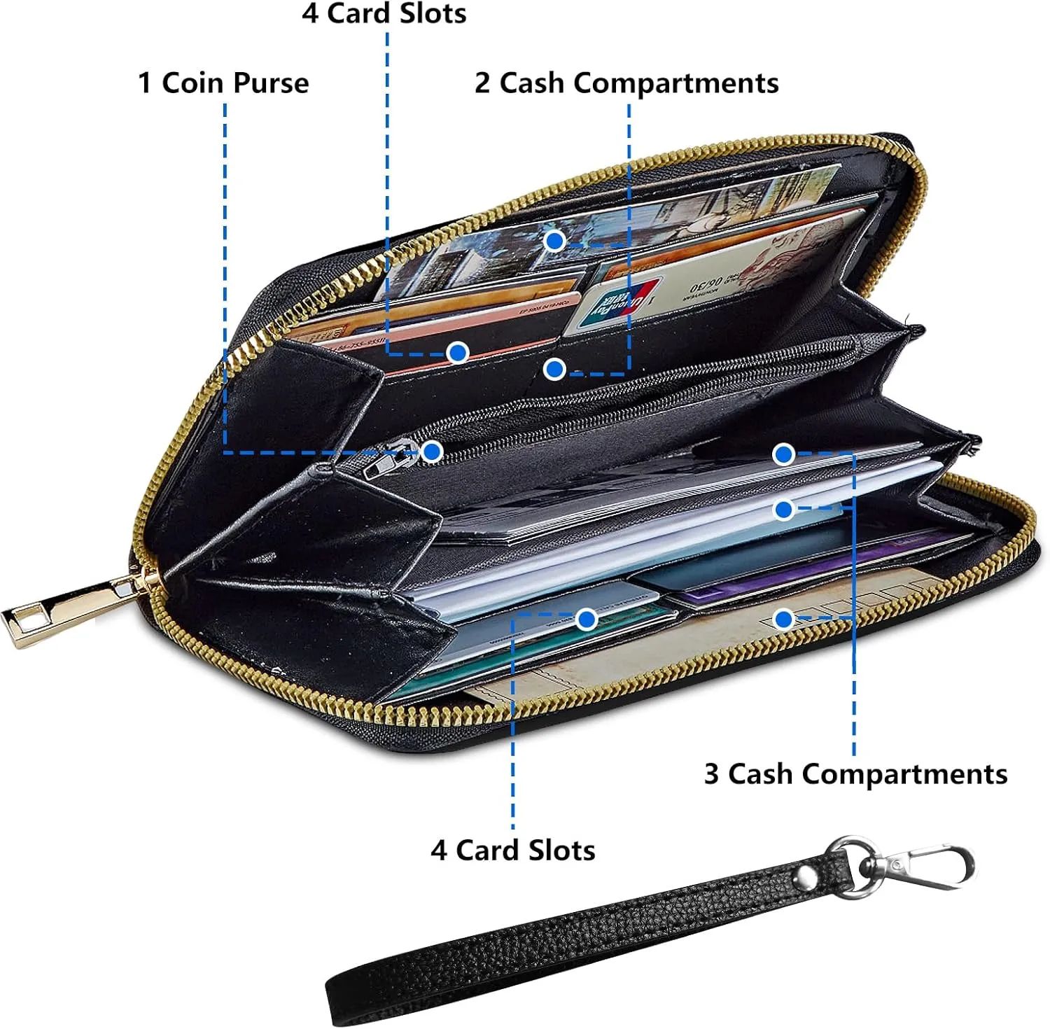 Women's Wallets,Credit Card Holder Money Leather Long Wallet with Wristlet,Large Capacity with Zip-Around Phone Purse for Women Ladies Girls,Firedragon