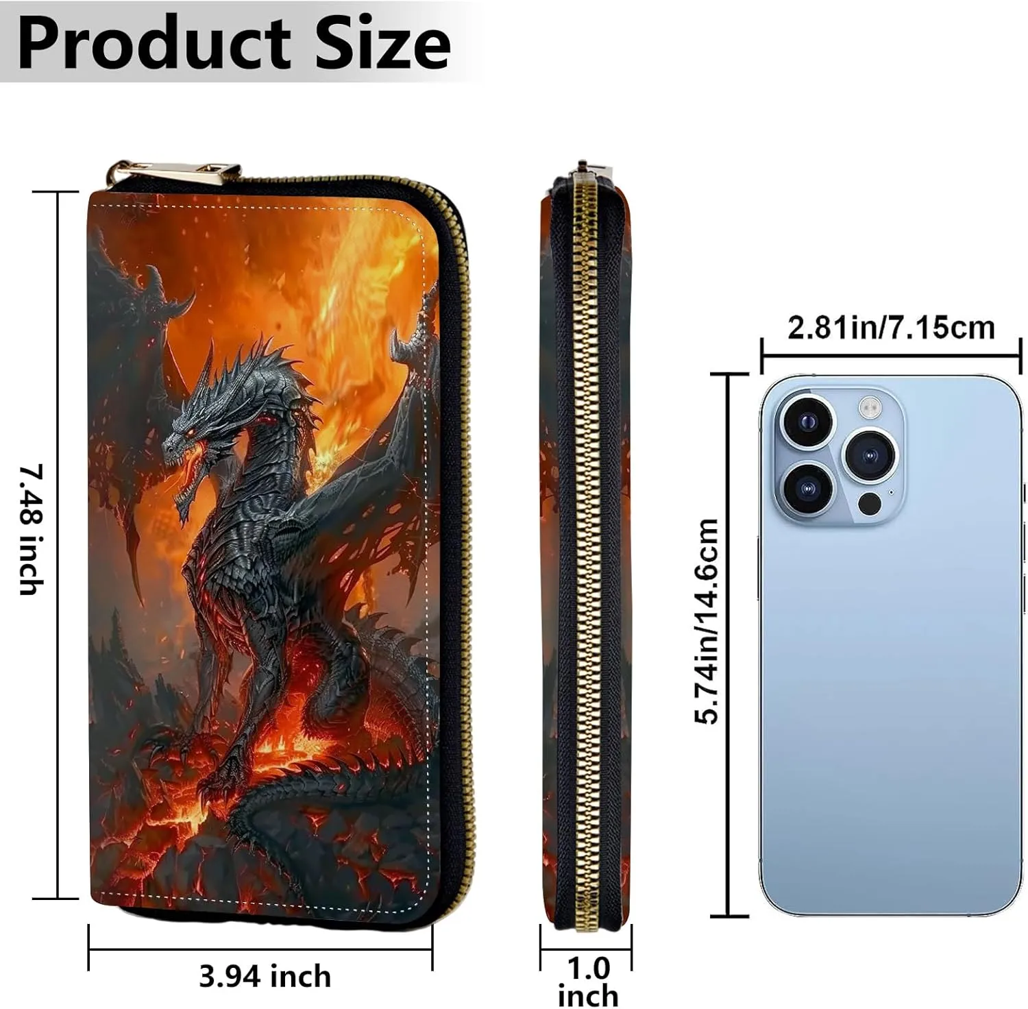 Women's Wallets,Credit Card Holder Money Leather Long Wallet with Wristlet,Large Capacity with Zip-Around Phone Purse for Women Ladies Girls,Firedragon