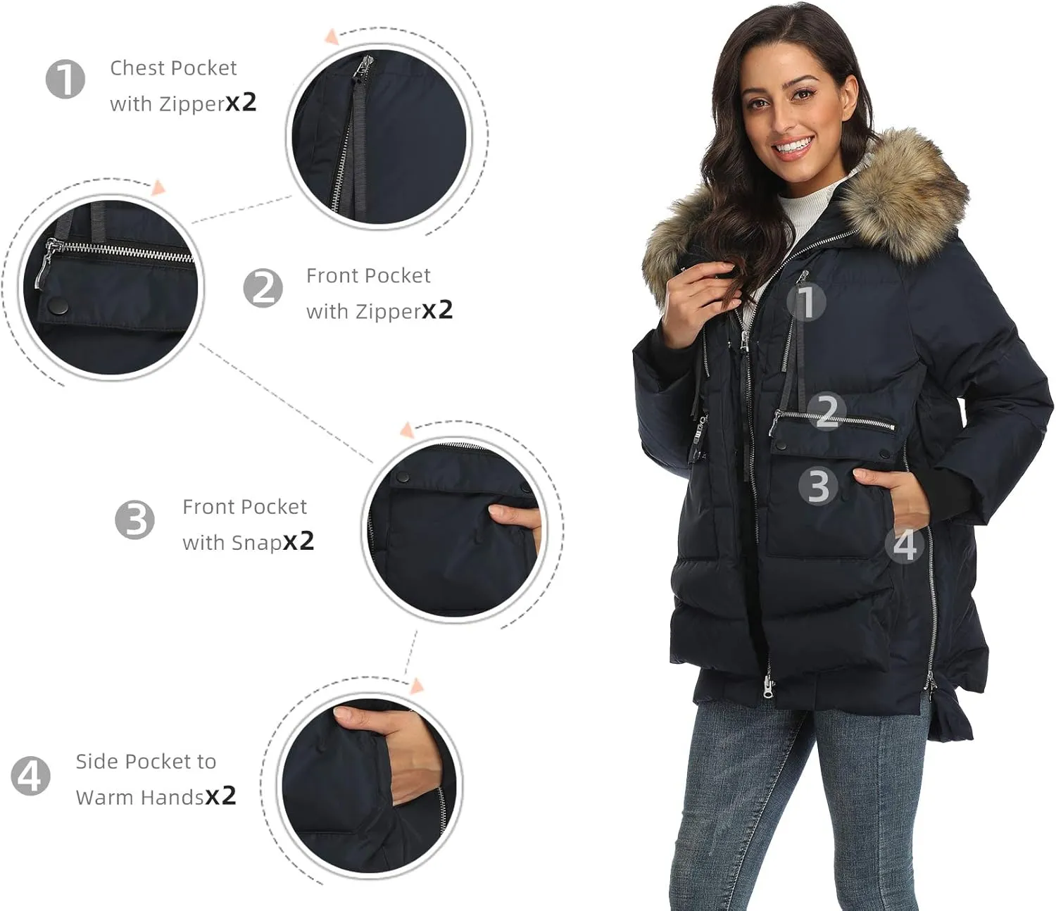 Women's Winter Thickened Down Jackets Long Down Coats Warm Parka with Hood