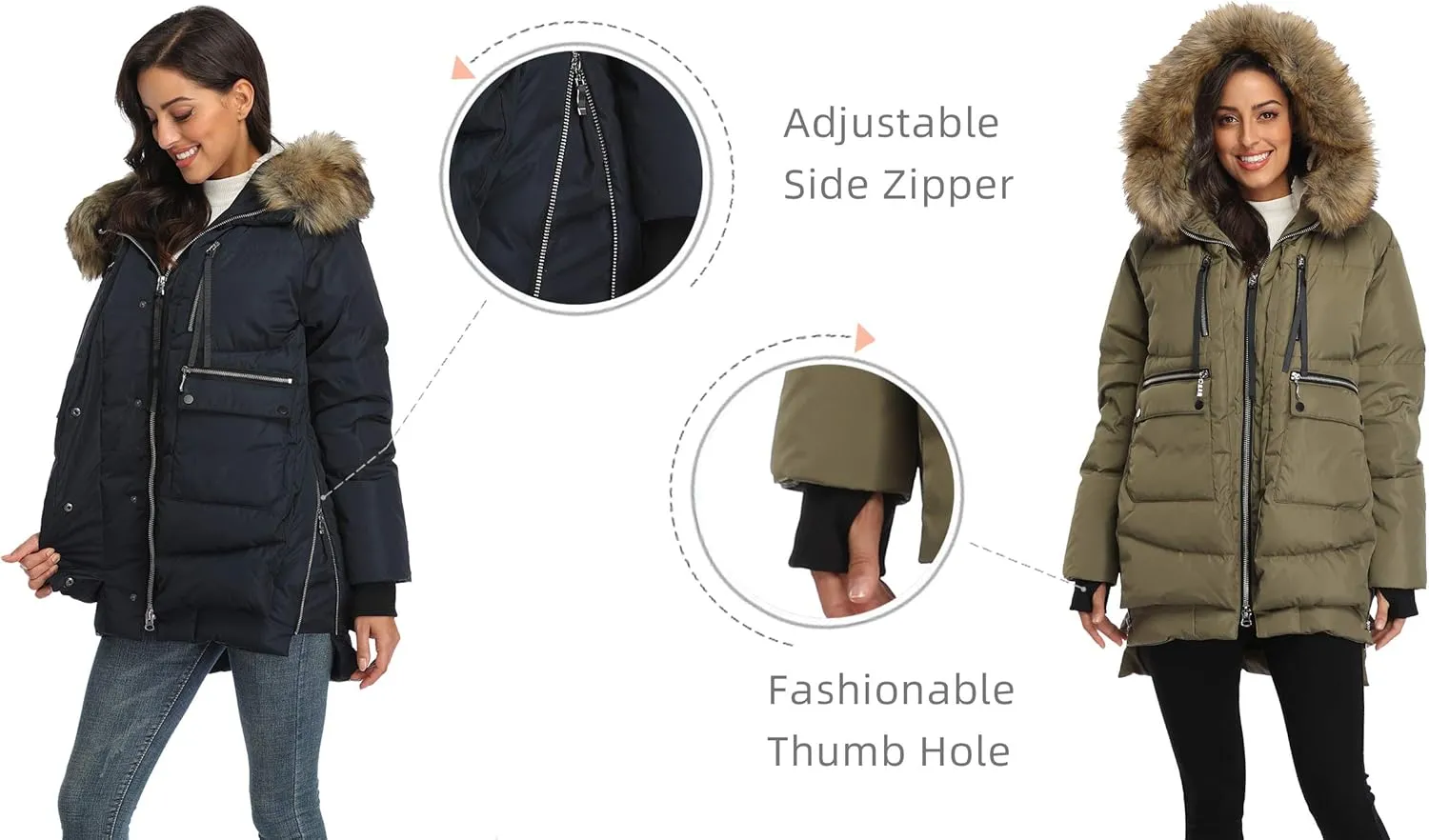 Women's Winter Thickened Down Jackets Long Down Coats Warm Parka with Hood