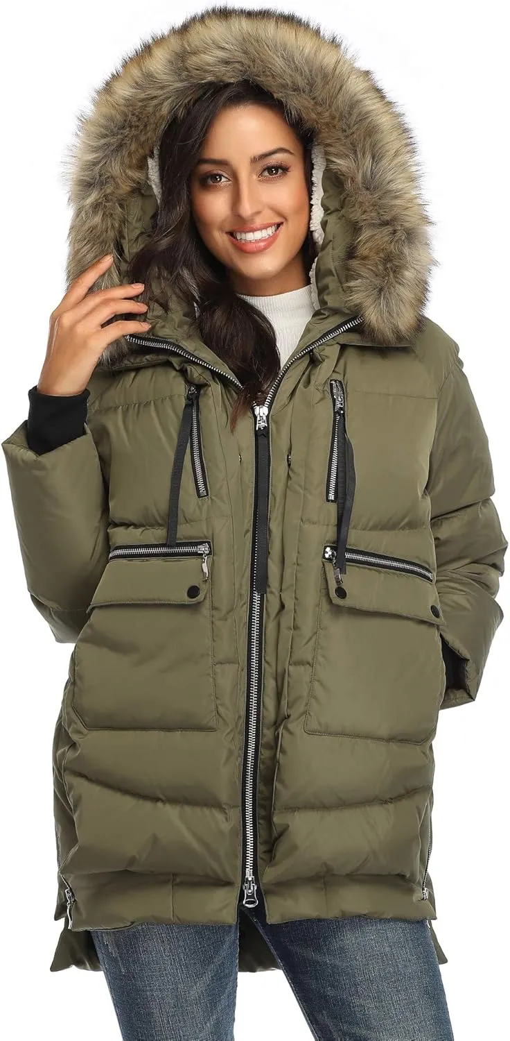 Women's Winter Thickened Down Jackets Long Down Coats Warm Parka with Hood
