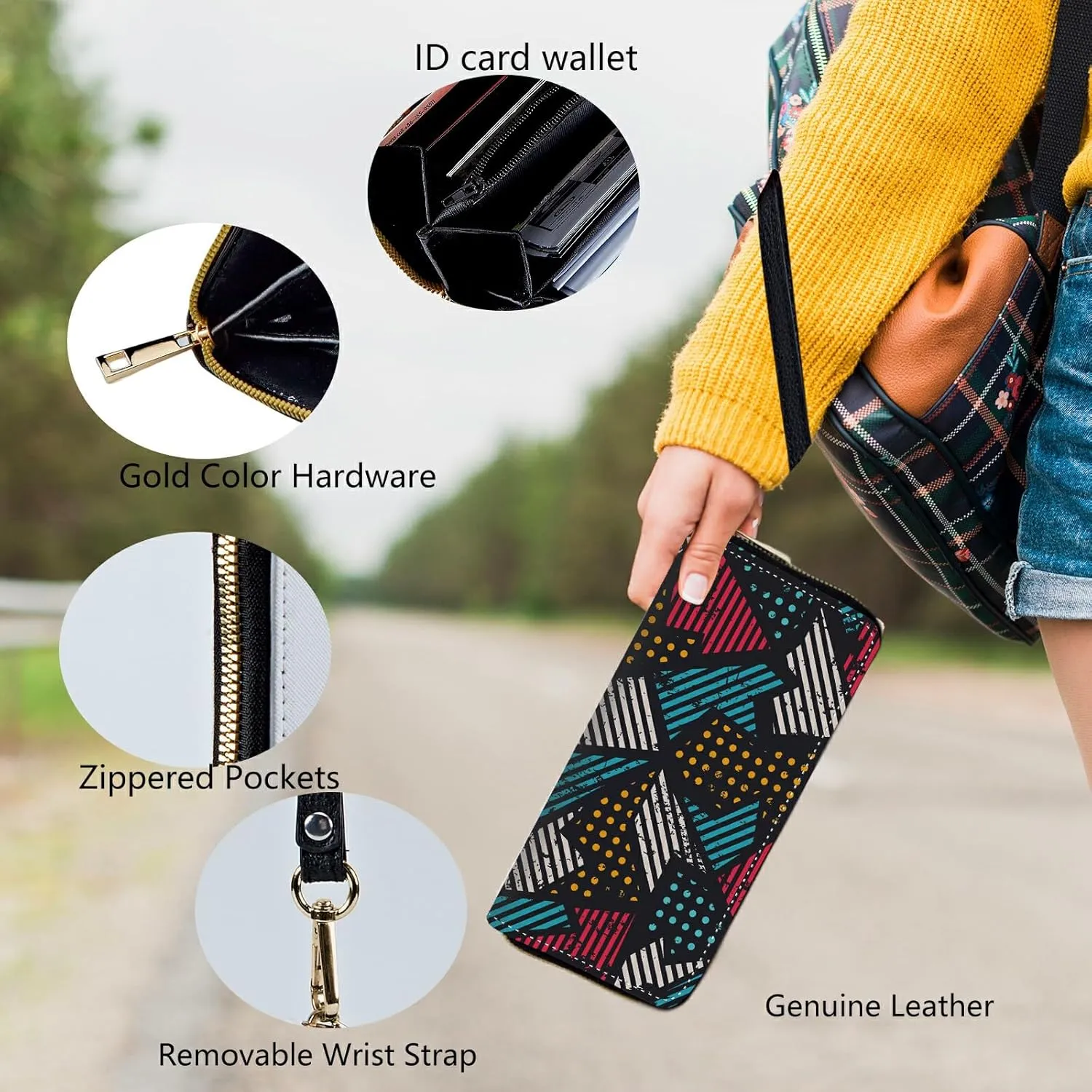Womens Wristlet Wallets Large Capacity Card Holder Cash Pocket Zip Around
