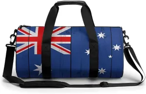 Wood Australia Flag Gym Bag Sports Duffle Bags for Men Women Travel Swimming Fitness with Shoe And Wet Compartment