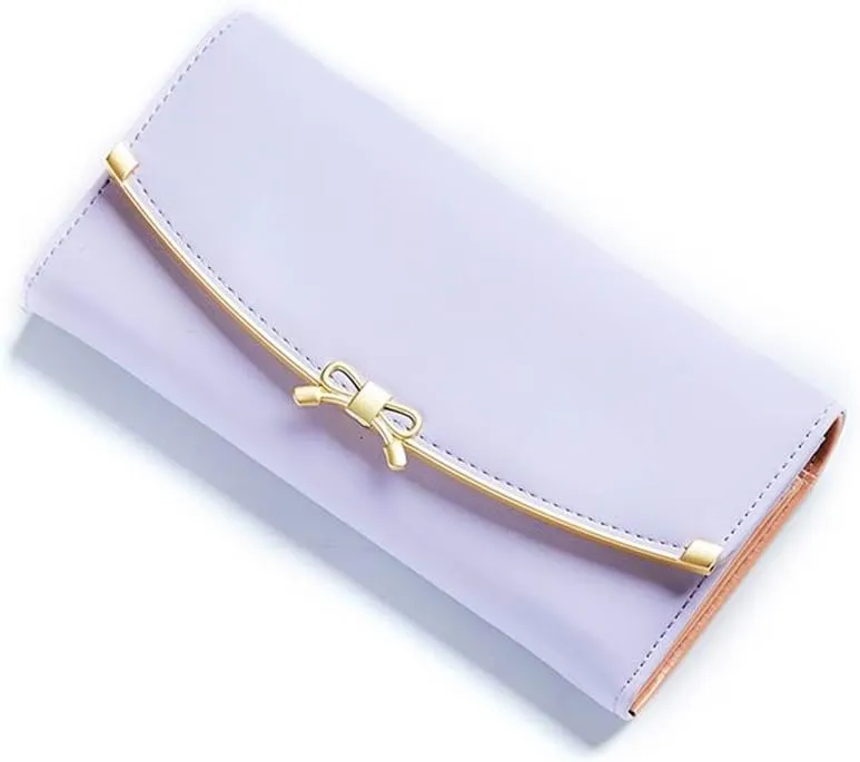 WOOLALA Women Cute Bowknot Wallet Trifold Large Capacity Long Purse