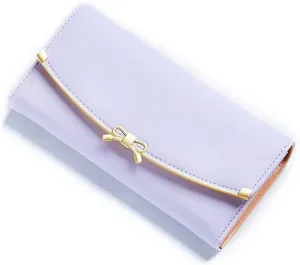 WOOLALA Women Cute Bowknot Wallet Trifold Large Capacity Long Purse