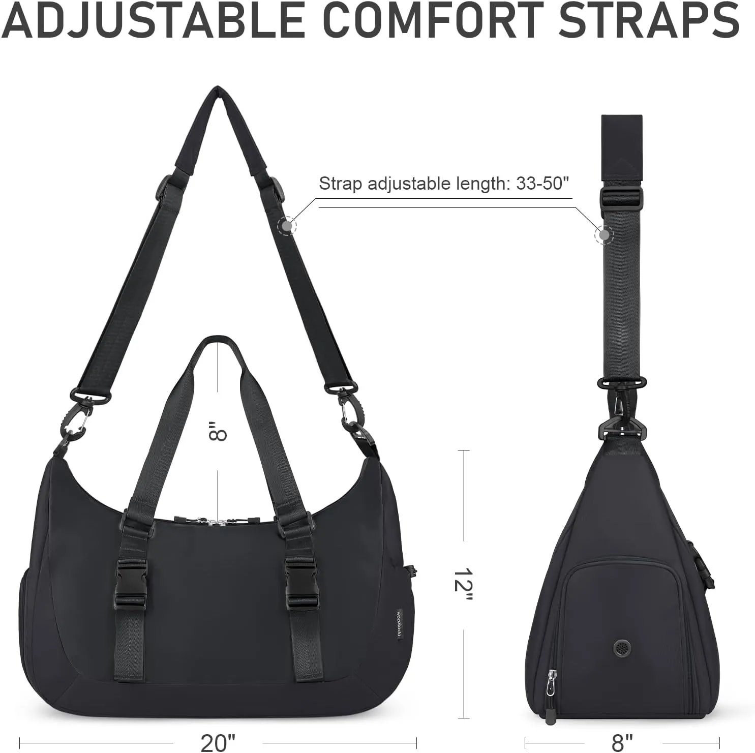 WOOMADA Gym Bag for Women with Yoga Mat Holder, Yoga Duffle Bag with Shoe Compartment, Multi-Purpose Travel, Workout, Dance, Sports Bag(Black)