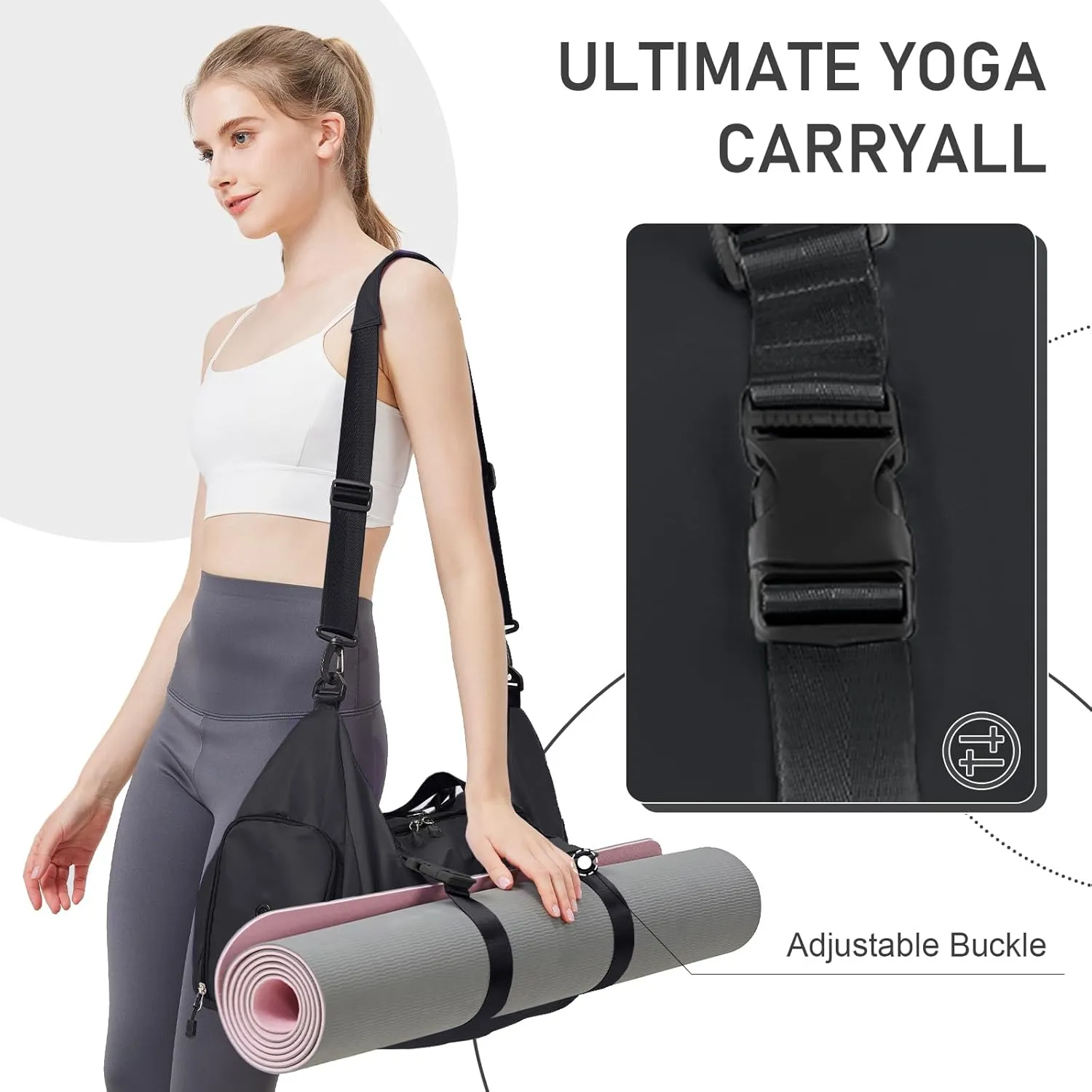 WOOMADA Gym Bag for Women with Yoga Mat Holder, Yoga Duffle Bag with Shoe Compartment, Multi-Purpose Travel, Workout, Dance, Sports Bag(Black)
