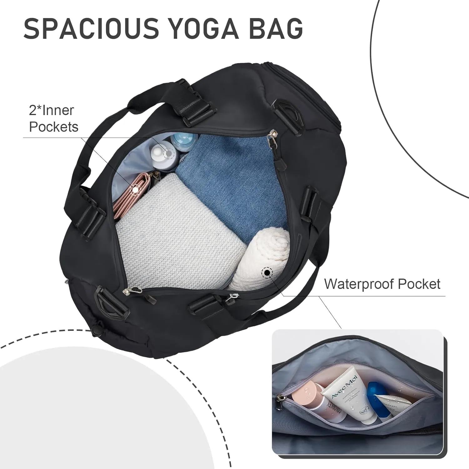 WOOMADA Gym Bag for Women with Yoga Mat Holder, Yoga Duffle Bag with Shoe Compartment, Multi-Purpose Travel, Workout, Dance, Sports Bag(Black)