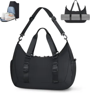 WOOMADA Gym Bag for Women with Yoga Mat Holder, Yoga Duffle Bag with Shoe Compartment, Multi-Purpose Travel, Workout, Dance, Sports Bag(Black)