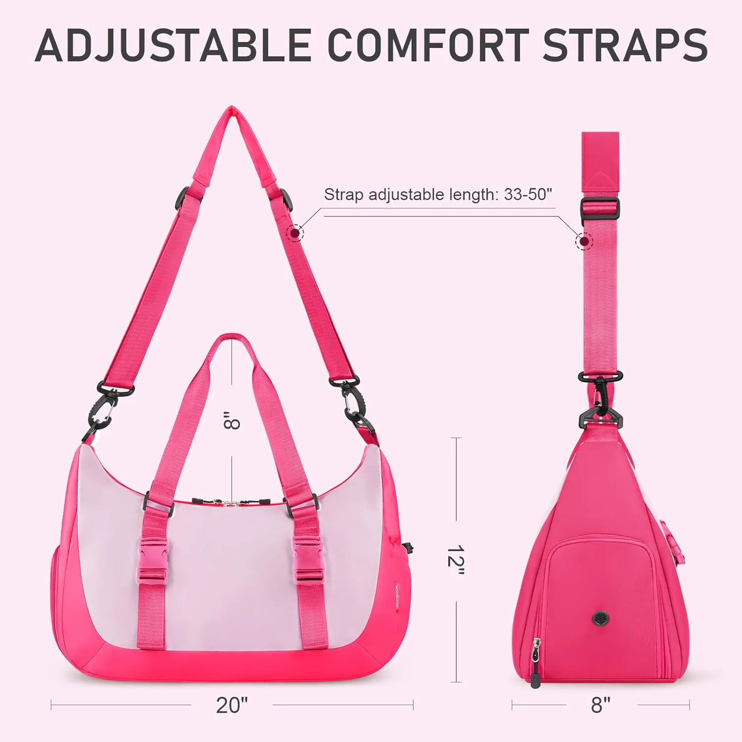 WOOMADA Gym Bag for Women with Yoga Mat Holder, Yoga Duffle Bag with Shoe Compartment, Multi-Purpose Travel, Workout, Dance, Sports Bag(Hot Pink)