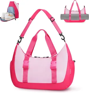 WOOMADA Gym Bag for Women with Yoga Mat Holder, Yoga Duffle Bag with Shoe Compartment, Multi-Purpose Travel, Workout, Dance, Sports Bag(Hot Pink)