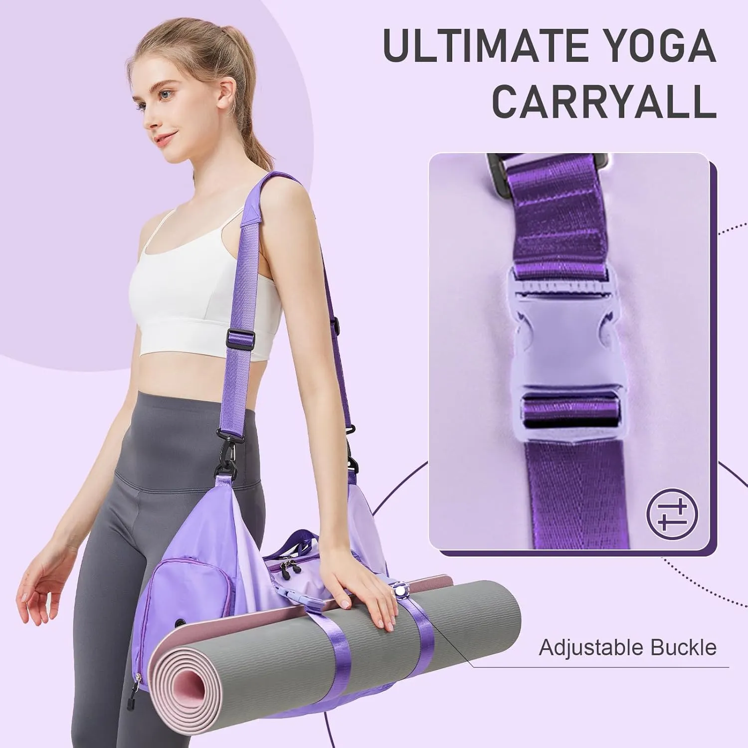 WOOMADA Gym Bag for Women with Yoga Mat Holder, Yoga Duffle Bag with Shoe Compartment, Multi-Purpose Travel, Workout, Dance, Sports Bag(Purple)