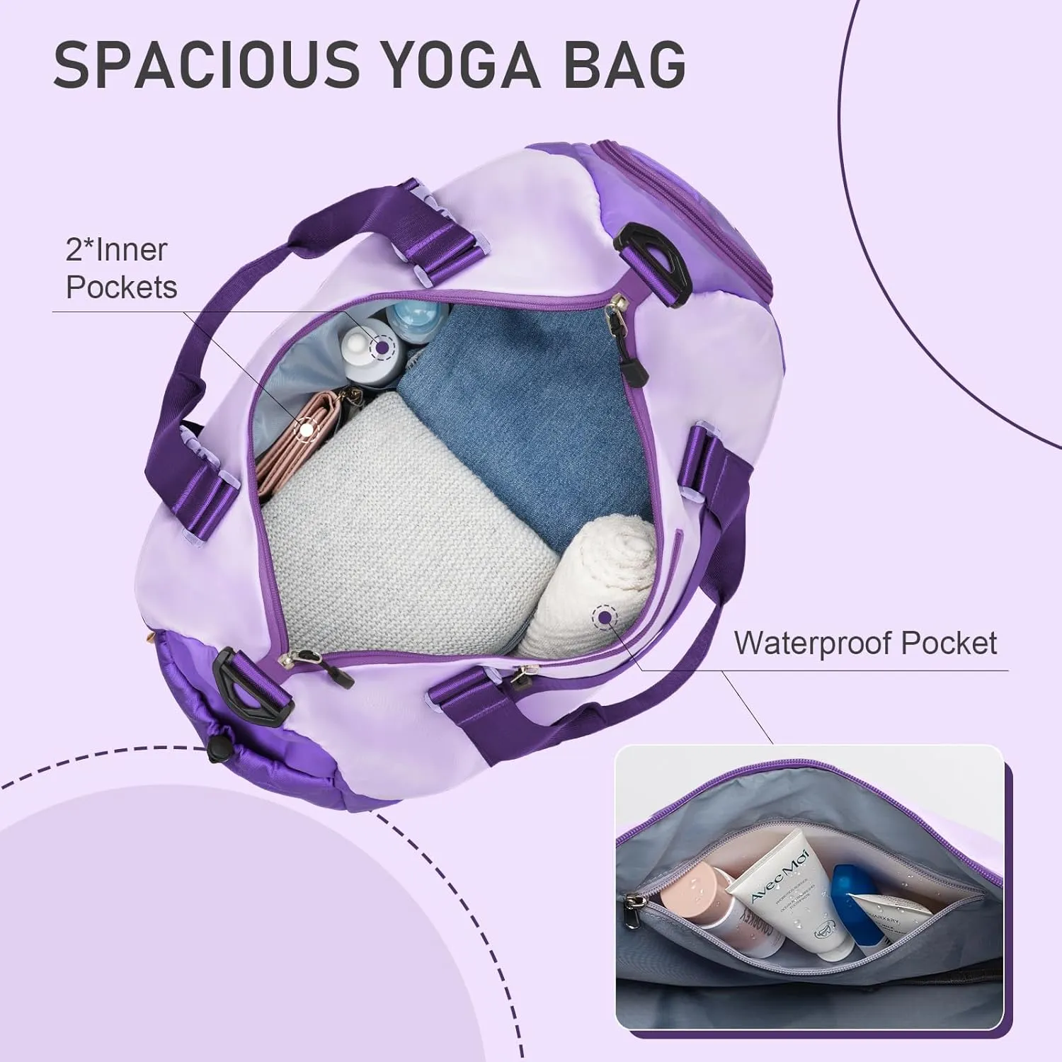 WOOMADA Gym Bag for Women with Yoga Mat Holder, Yoga Duffle Bag with Shoe Compartment, Multi-Purpose Travel, Workout, Dance, Sports Bag(Purple)