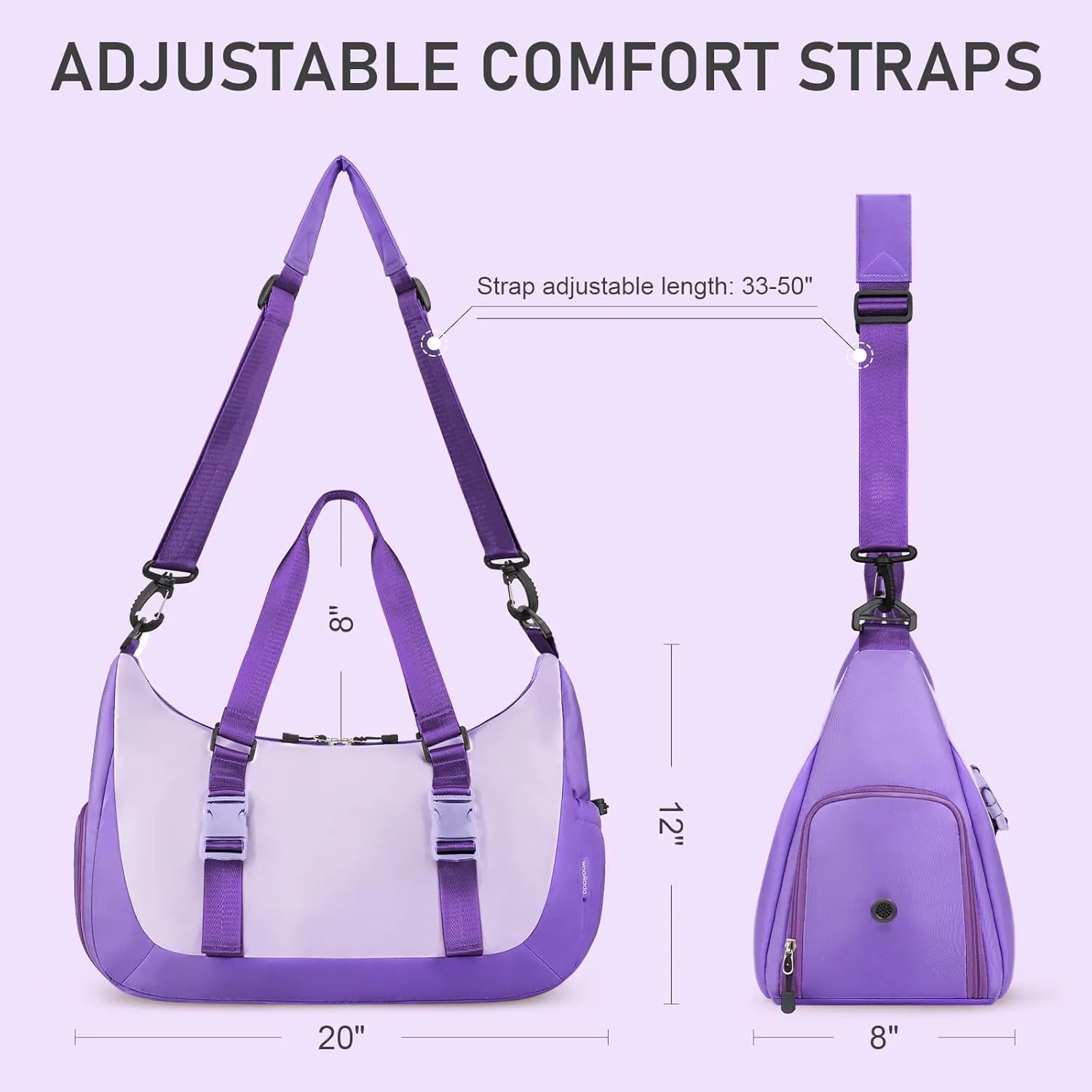 WOOMADA Gym Bag for Women with Yoga Mat Holder, Yoga Duffle Bag with Shoe Compartment, Multi-Purpose Travel, Workout, Dance, Sports Bag(Purple)